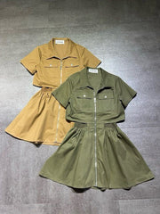 Loewe Women's Spring/summer Workwear-style Collared Zip-up Dress Open Back Fashionable Casual Trendy Dress Lady #197269