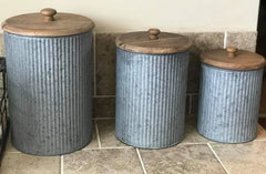 Corrugated Tin Canisters Set of 3