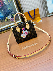 Louis Vuitton Lv X Tm Onthego Bb Women's Brown Old Flower Full Printing Removable Adjustable Shoulder Strap Coated Canvas Splicing Cowhide Tote Bag Shopping Bags Shoulder Crossbody Handbags #75413