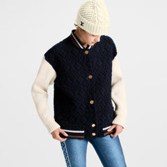 Louis Vuitton Women's Fall/winter 2025 Ski Series Baseball Style College-Inspired Embossed Knit Cardigan Jacket #82508A