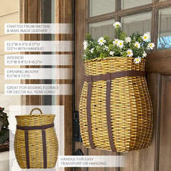 Oversized Rattan Wall Basket with Vegan Leather Trim