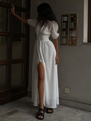 Frenchy Button Split Long Dress