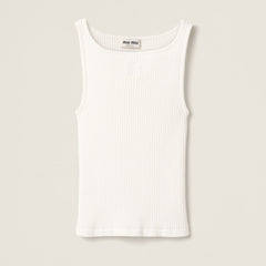 MiuMiu Women's Embroidered Knit Tank Top Vertical Stripes Soft Stretch Simple White Vest Tank T-Shirt #193206