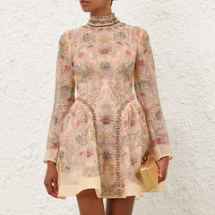 Zimmermann Rebellion Beaded Mini Dress Women's Spring/fall Short-sleeve Short-length Dress Two-piece Set Fashionable Elegant Print Dress #82372A