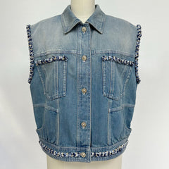 Chanel Women's Summer Fashion Casual Denim Collared Single-Breasted Sleeveless Top Vest #78486