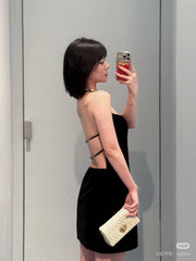 MiuMiu Women's Summer Embroidered Letter Logo Solid Color Stretch Velvet Sleeveless Dresses #75386