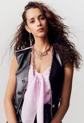 Chanel Women's Black Leather Vest With Purple Lining Sexy New Spring/summer Arrival Elegant And Exquisite Leather Vest Lady #82776A