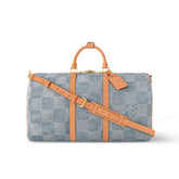 Louis Vuitton Keepall Bandoulière 50 Men's and Women's Detachable Adjustable Shoulder Strap Zipper Closure Denim Step Shoulder Tote Travel Bag Bags #75562