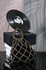 Chanel Mesh Clutch Bag With Gold Chain Handbag Black And Gold Accessories Fashionable And Exquisite Evening Bags #82237A