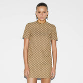 Gucci Women's Summer GG Jacquard Round Neck Canvas Short Sleeve Solid Color Fitted Dresses #71756