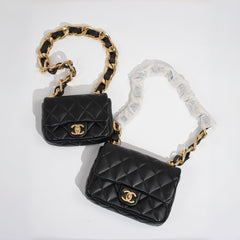 Chanel Chunky Chain Black Gold Square Pouch Stylish And Elegant Evening Clutch Bag Crossbody Bag #195121
