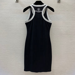 Balmain Women's Summer Fashion Casual Crew Neck Pullover Color Block Sleeveless Fitted Dress #79446