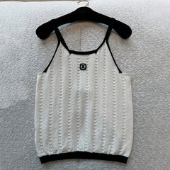 Chanel Women's Spring/summer Color-block Jacquard Knit Tank Top Fashionable Resort-style Casual Spaghetti-strap Knit Tank Lady Vest #82729A