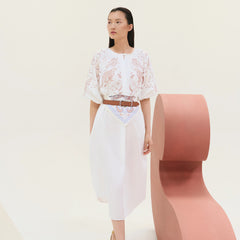 Hermes Women's Summer Fashion Casual Round Neck Embroidered Jacquard Short Sleeve Beach Dress #78647