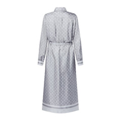 Louis Vuitton Women's Summer Letter Printed Gray Single Breasted Long Sleeve Silk Dresses #75877