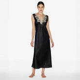 Laperla Women's Summer Lace Embroidery V-Neck Solid Color Silk Blend Sexy Mid-Length Sleeveless Pyjama Dresses Ngvp #1819