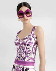 Dolce&Gabbana Women's Summer Majolica Print V-Neck Bustier Camisole Sleeveless Tank Top Vest Ngvp #2319