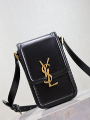 SAINT LAURENT SOLFERINO Mini Bag Women's Fashion Classic Black Leather Crossbody Bag with Gold Buckle and Adjustable Strap Bags 753963BWR0W1000 #78744