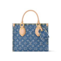 Louis Vuitton OnTheGo Women's Blue Denim Patchwork Cowhide Alphabet Print Shopping Bag Tote Bags #77376