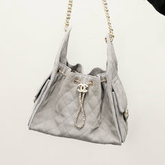 Chanel Women's Classic Double C Logo Solid Color Cowhide & Leather Tote Shoulder Bag Bags #75835