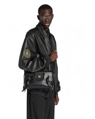 Balenciaga Bel Air Men's Solid Color Distressed Silver Metal Accessory Cowhide Messenger Bag Shoulder Bags #77339