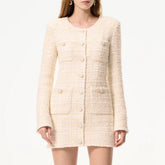 Chanel Women's Spring/summer White Tweed Long-sleeve Dress Jacket With Pearl Buttons Round Neck Stylish And Elegant Lady #84147A