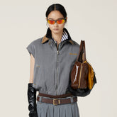MiuMiu Women's Fall/Winter Logo Printed Splicing Lapel Zipper Closure Sleeveless Vest Jacket #76536