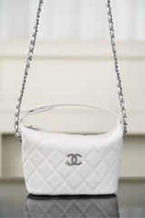 Chanel 25B Silver Buckle Star Double C Lunchbox Bag Single-Shoulder Crossbody Tote Hobo Bag Fashionable White Chain Handbag Bags #193527