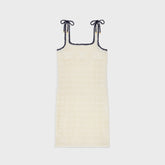 Celine Women's Summer TRIOMPHE Solid Color Crochet Knitted Cotton Strapless Mini Dress #77319