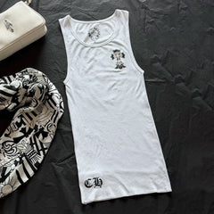 Chrome Hearts Women's Summer Sleeveless Tank Top With Sanskrit Print: Flattering And Slimming 100% Cotton Cross-back Design Vest Lady #195908