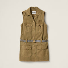 MiuMiu Women's Summer Solid Colour Letter Pocket Drawstring Waist Sleeveless Single Breasted Dress #76753
