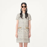 Valentino Women's Summer Tweed Check Embroidery Short Round Neck Colorblocking Dresses Ngvp #1254
