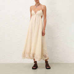 Zimmermann Women's Spring/summer Linen Lace Elegant Temperament Long Dress Fashion Casual Camisole Vest Dresseses Ngvp #2241