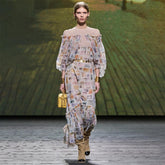 Chanel Women's Spring Summer Pattern Printed Long Silk Long Sleeve Dresses #75274