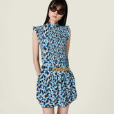 MiuMiu Women's Spring/summer Blue Floral Print Pleated Sleeveless Straight-cut Midi Dress Fashionable Casual Dress Lady #196229