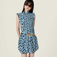 MiuMiu Women's Spring/summer Blue Floral Print Pleated Sleeveless Straight-cut Midi Dress Fashionable Casual Dress Lady #196229