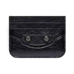 Balenciaga Le Cagole Distressed Silver Metal Accessory Logo Wallet Fine Grain Leather Card Holder Card Case Women's Black Bag Bags 764332210KR1000 Ngvp #1995
