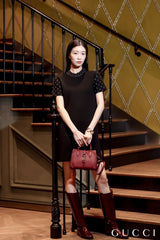 Gucci Women's Summer Solid Color Round Neck Beaded Rhinestone Embroidery Short Sleeve Knit Dresses Ngvp #9759