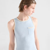 Prada 26s White Lace 3d-pocket Stretch Knit Top Women's Youthful And Vibrant Spring/summer Colour-block Sleeveless Knit Vest Lady Vest #197381