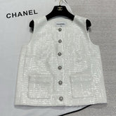 Chanel Women's Spring And Autumn Beaded Solid Color Single-Breasted Fitted Sleeveless Sequin Vest Jacket Ngvp #1668