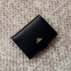Prada Men's Triangle Logo Black Leather Coin Purse Card Case Bag Bags #75361