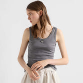 Prada Women's New Arrival Cement Gray Cotton Tank Top Soft Cotton Jersey Knit Fabric Stylish And Classic Sleeveless Tank Top Lady Vest #196985