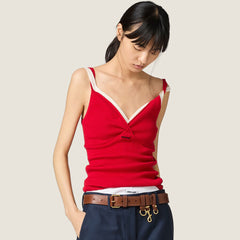 MiuMiu Women's Spring/summer Outfits Stylish Youthful Knit Tank Top With A Sweet Girly Vibe Vest Lady Vest #196029