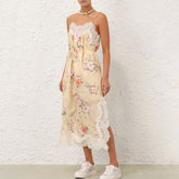 Zimmermann Women's Summer Solid Color Floral Pattern Print Lace Trim Strapless Dress #77435
