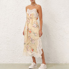 Zimmermann Women's Summer Solid Color Floral Pattern Print Lace Trim Strapless Dress #77435