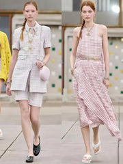 Chanel Women's Women's Spring And Summer Pink Plaid Woven Dress Fashionable Elegant Temperament Casual Single-breasted Shirt Dress Dresses Ngvp #1963