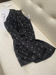 Chanel Women's Summer Black Letter Printed Silk Halter Dress #72961