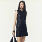 Chanel Women's Spring/summer Diamond Check Sheepskin Sundress 3d Diamond-pattern Genuine Leather Dress Mid-length Skirt Dress Lady #84273A