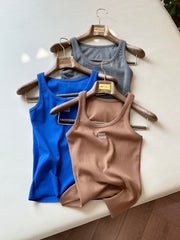 MiuMiu Women's Summer Solid Color Letter Print Round Neck Sleeveless Tank Top Vest #76684
