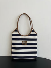 MiuMiu IVY Women's Embroidered Letter Print Striped Canvas and Leather Handbag Tote Bag Bags #77934